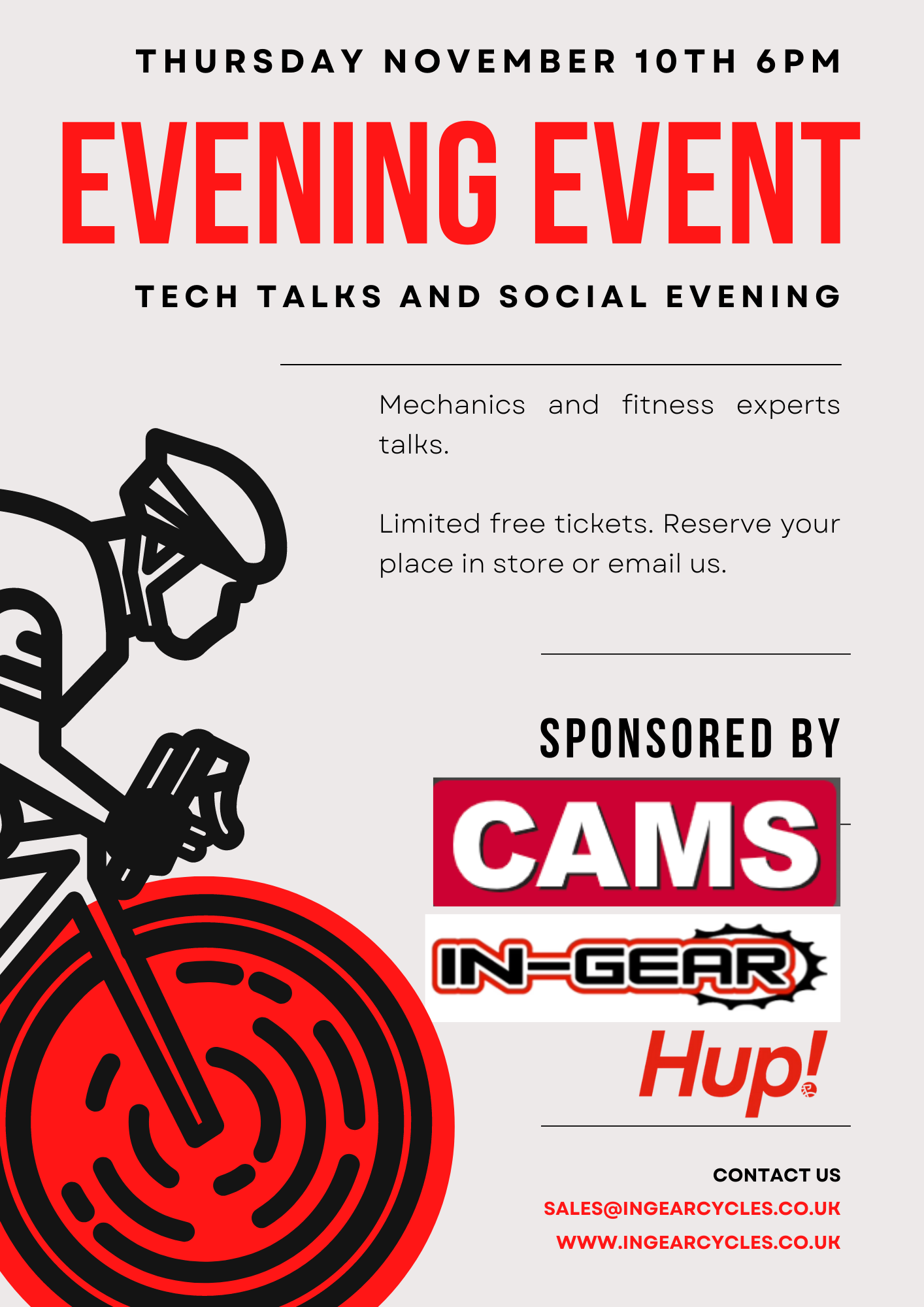 Save the date - November 10th @ 6pm - Tech Talks + Social at In Gear - Sponsored by CAMS