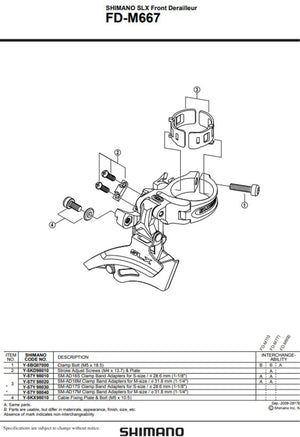 Shimano SLX FD-M667 Front Derailleur Double - Conventional Down Pull